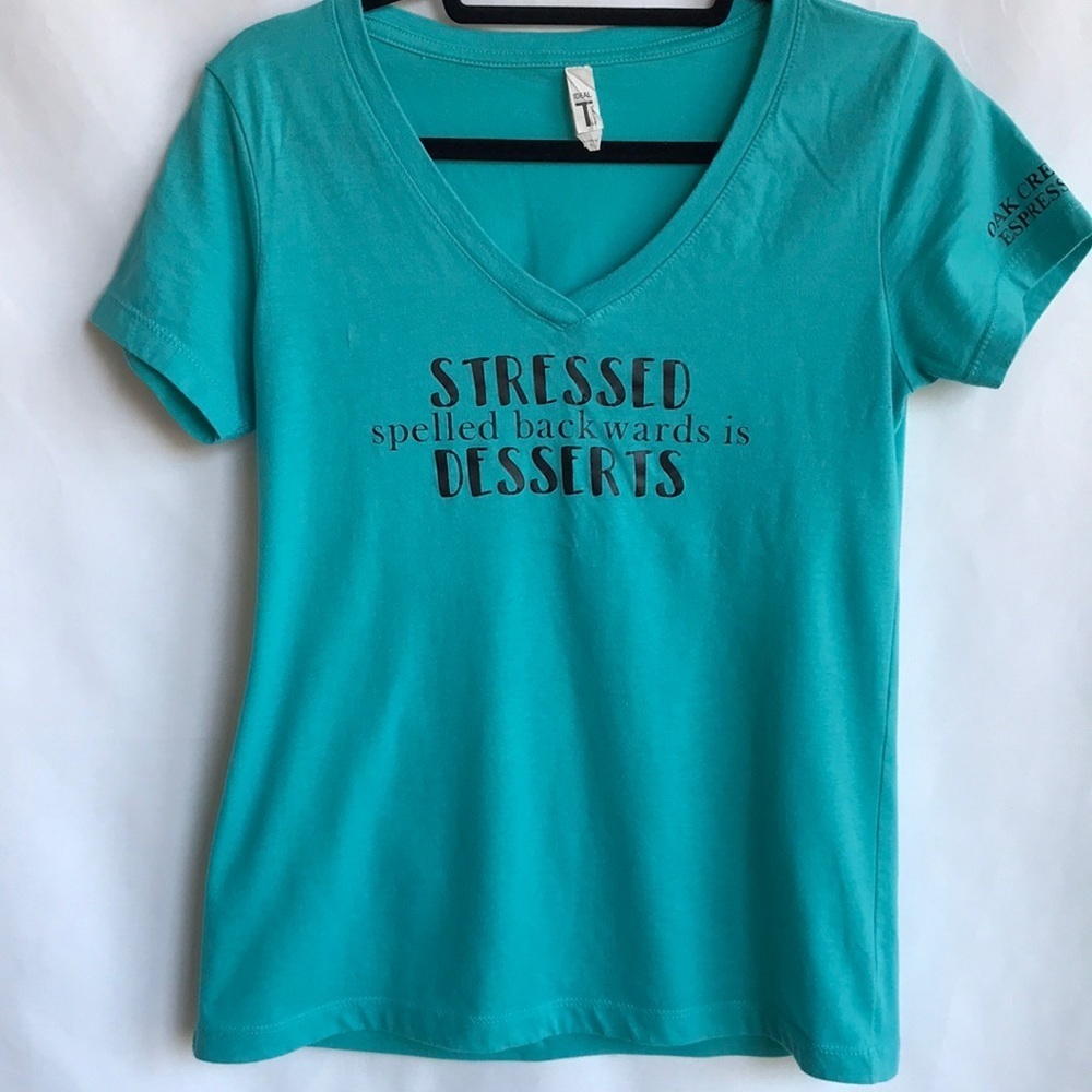 Stressed Spelled Backwards Is Desserts aqua tee, L
